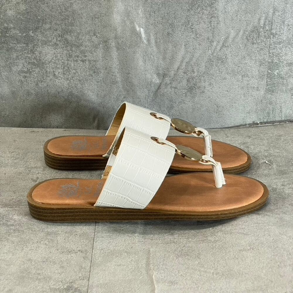GC SHOES Women’s White Candace Memory Foam Thong Slip-On Flat Sandals SZ 6